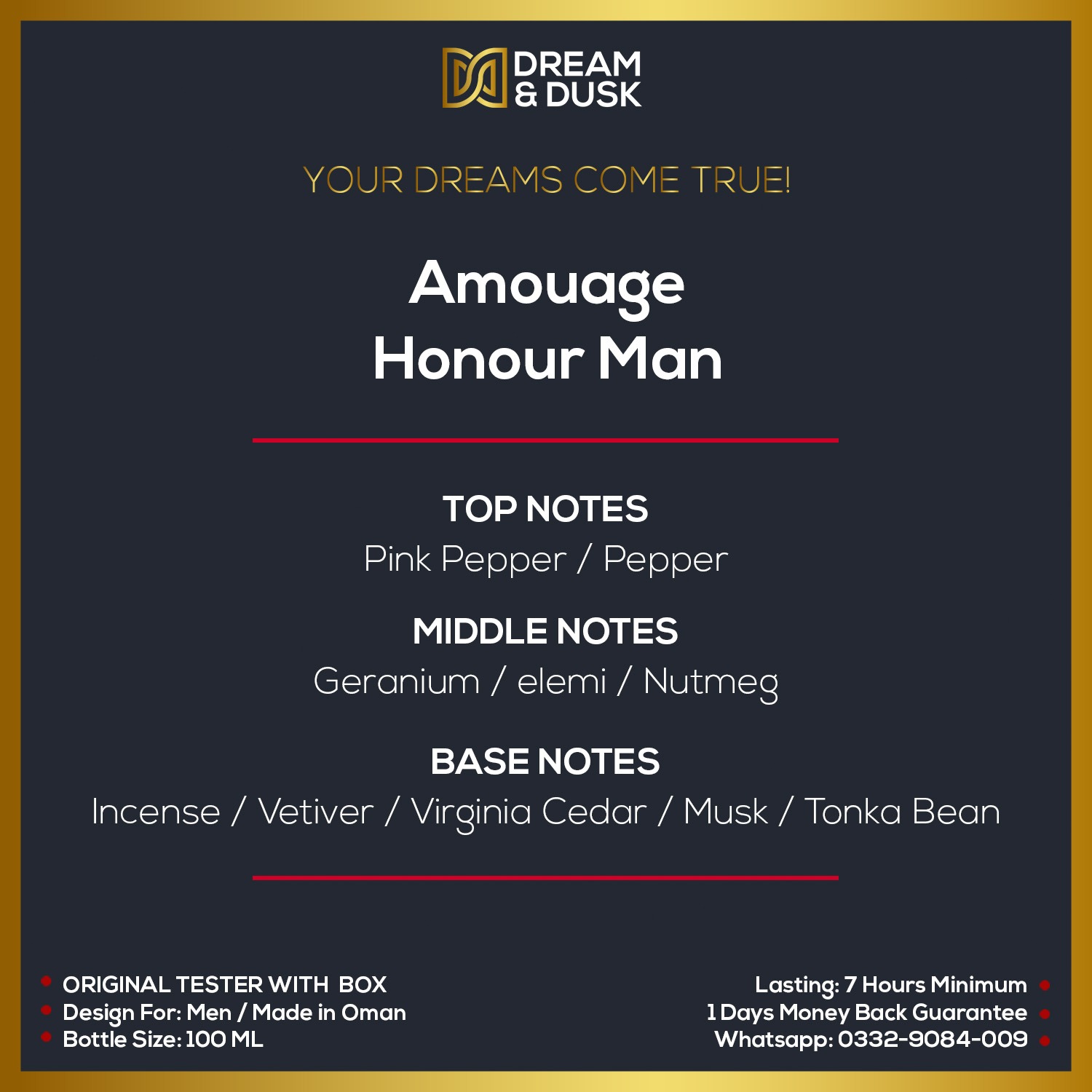 Amouage Honour Man EDP 100ml For Men WHITE BOX TESTER