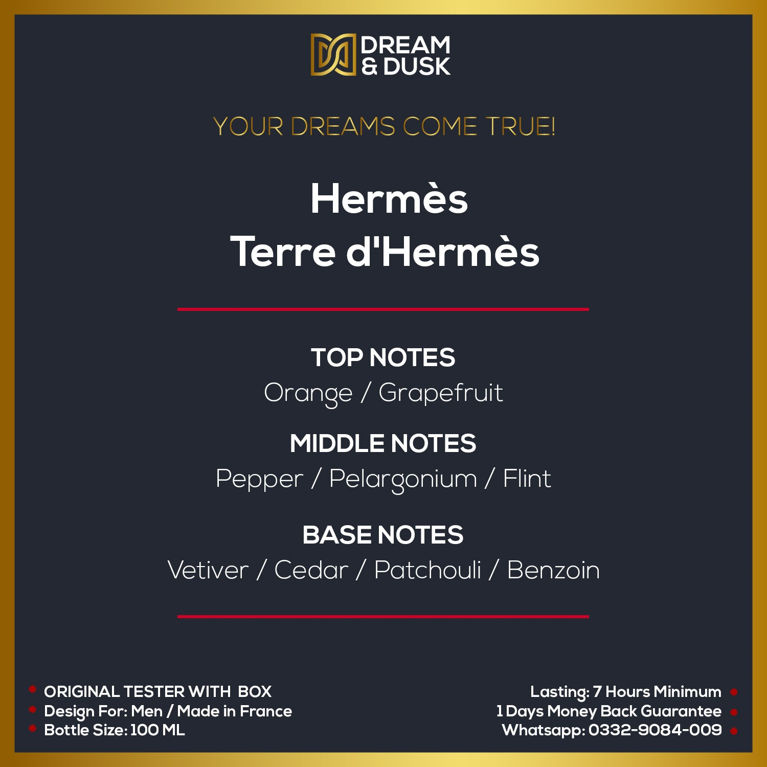 Terre D'Hermes 100ml EDT For Men WHITE BOX TESTER