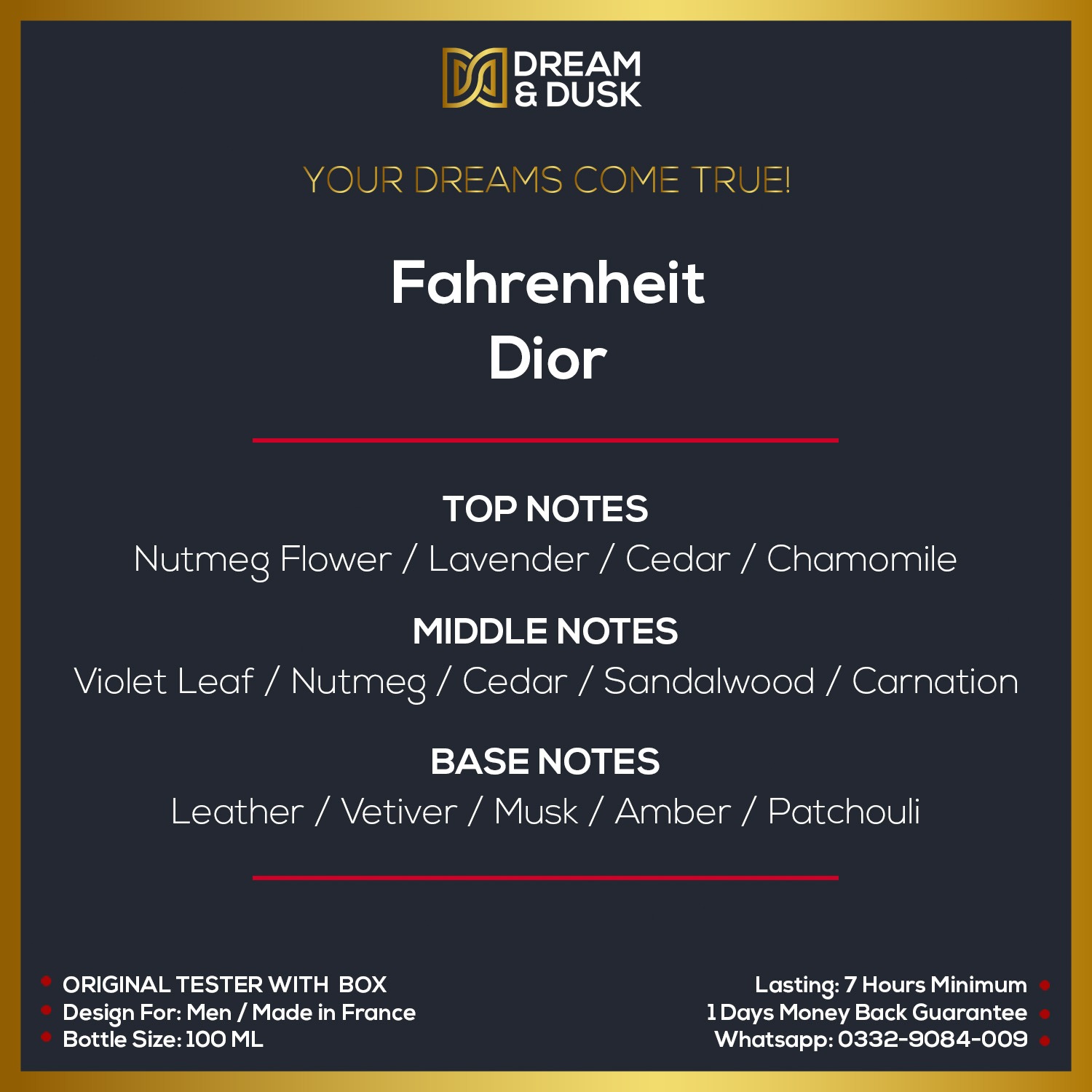 Christian Dior Fahrenheit EDT 100ml For Men WHITE BOX TESTER